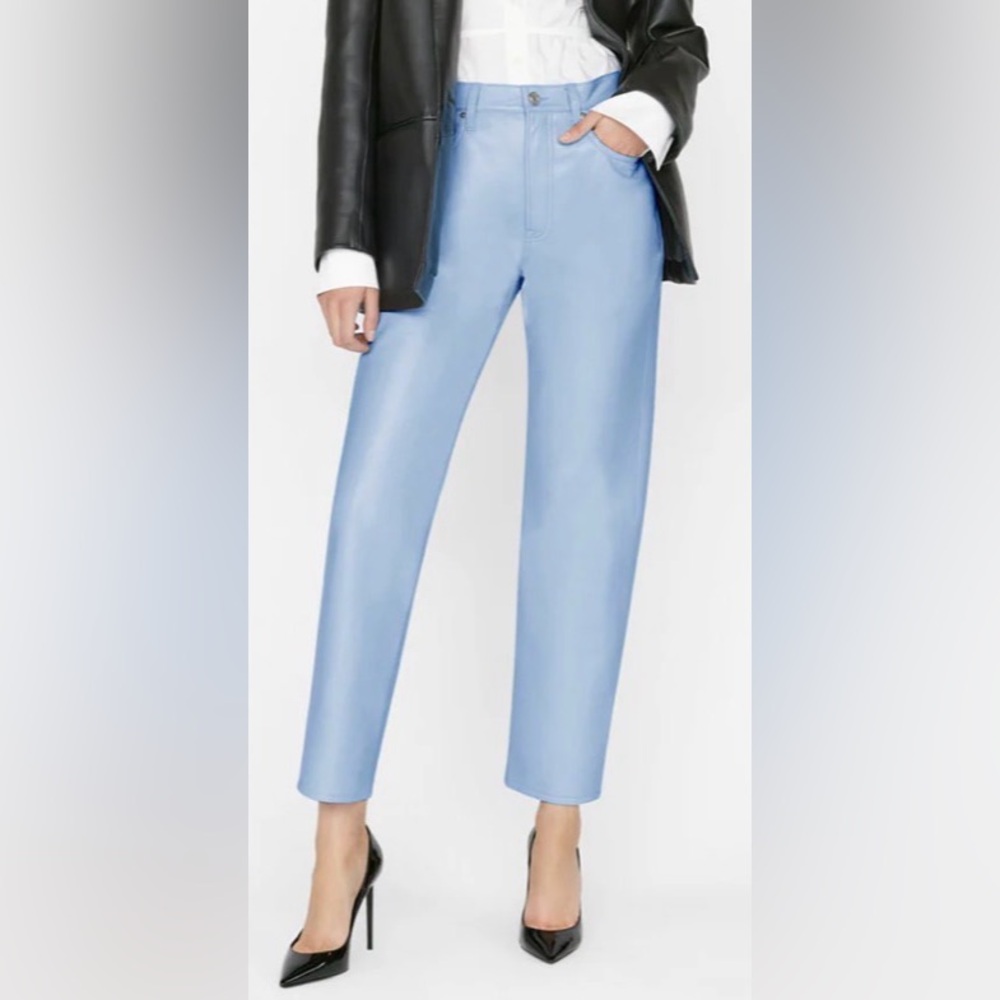 FRAME faux leather Le High N Tight straight-leg pants. Baby blue. Sz 31. NWT